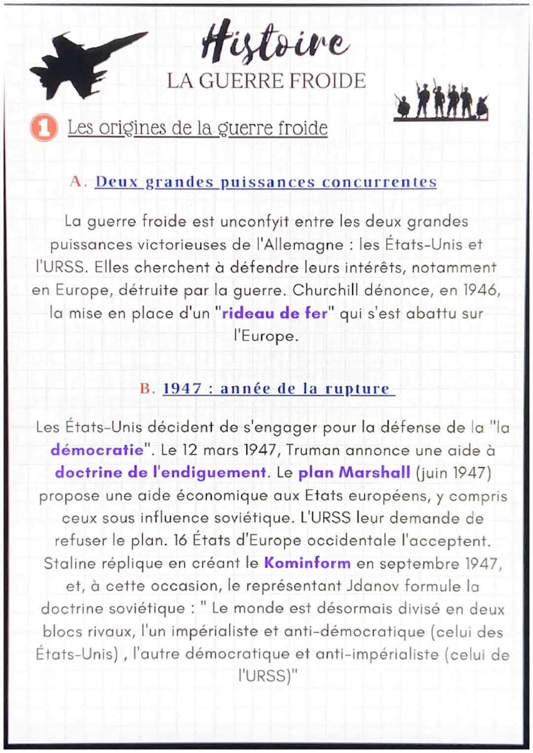 Histoire
LA GUERRE FROIDE
1 Les origines de la guerre froide
hika
A. Deux grandes puissances concurrentes
La guerre froide est unconfyit ent