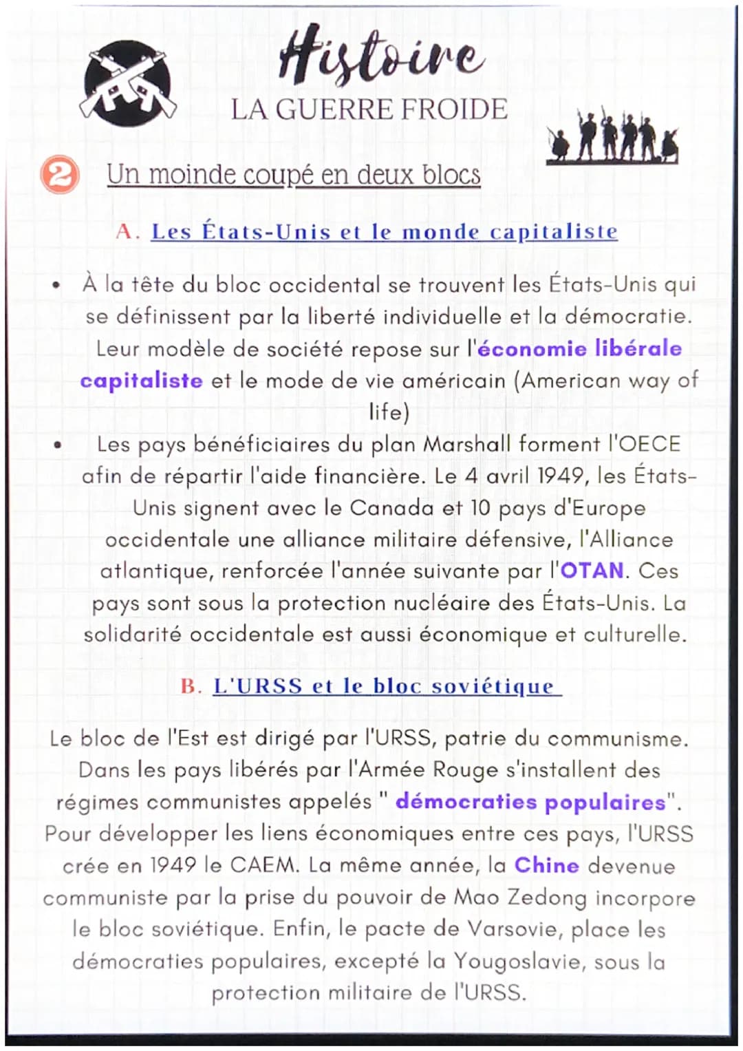 Histoire
LA GUERRE FROIDE
1 Les origines de la guerre froide
hika
A. Deux grandes puissances concurrentes
La guerre froide est unconfyit ent