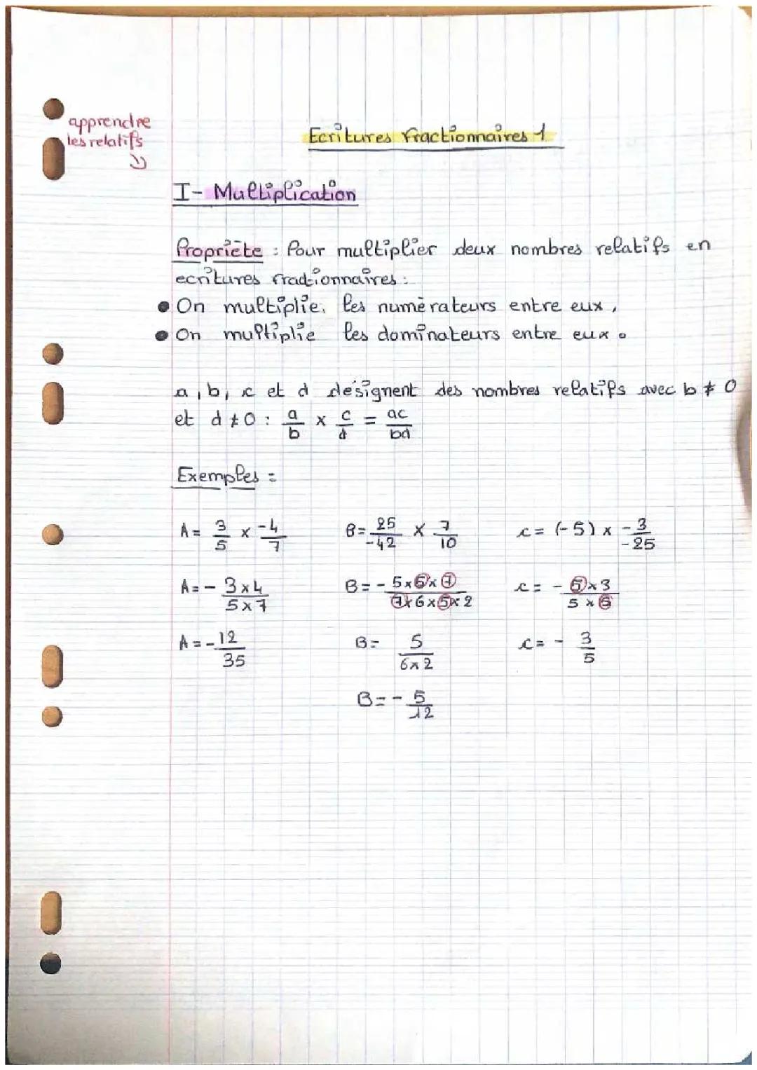 Exercices corrigés de multiplication et division des nombres relatifs pour les 4ème et 5ème