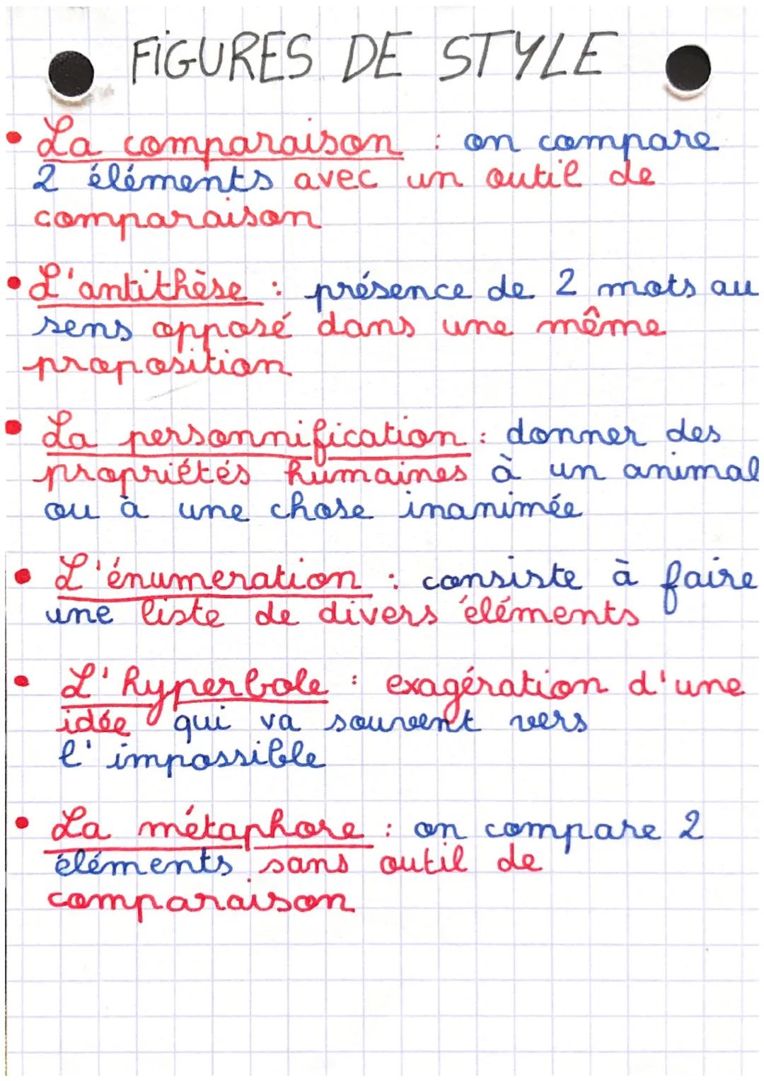 FIGURES DE STYLE
La comparaison : on compare
2 éléments avec un outil de
comparaison
'L'antithèse : présence de 2 mots au
sens opposé dans u