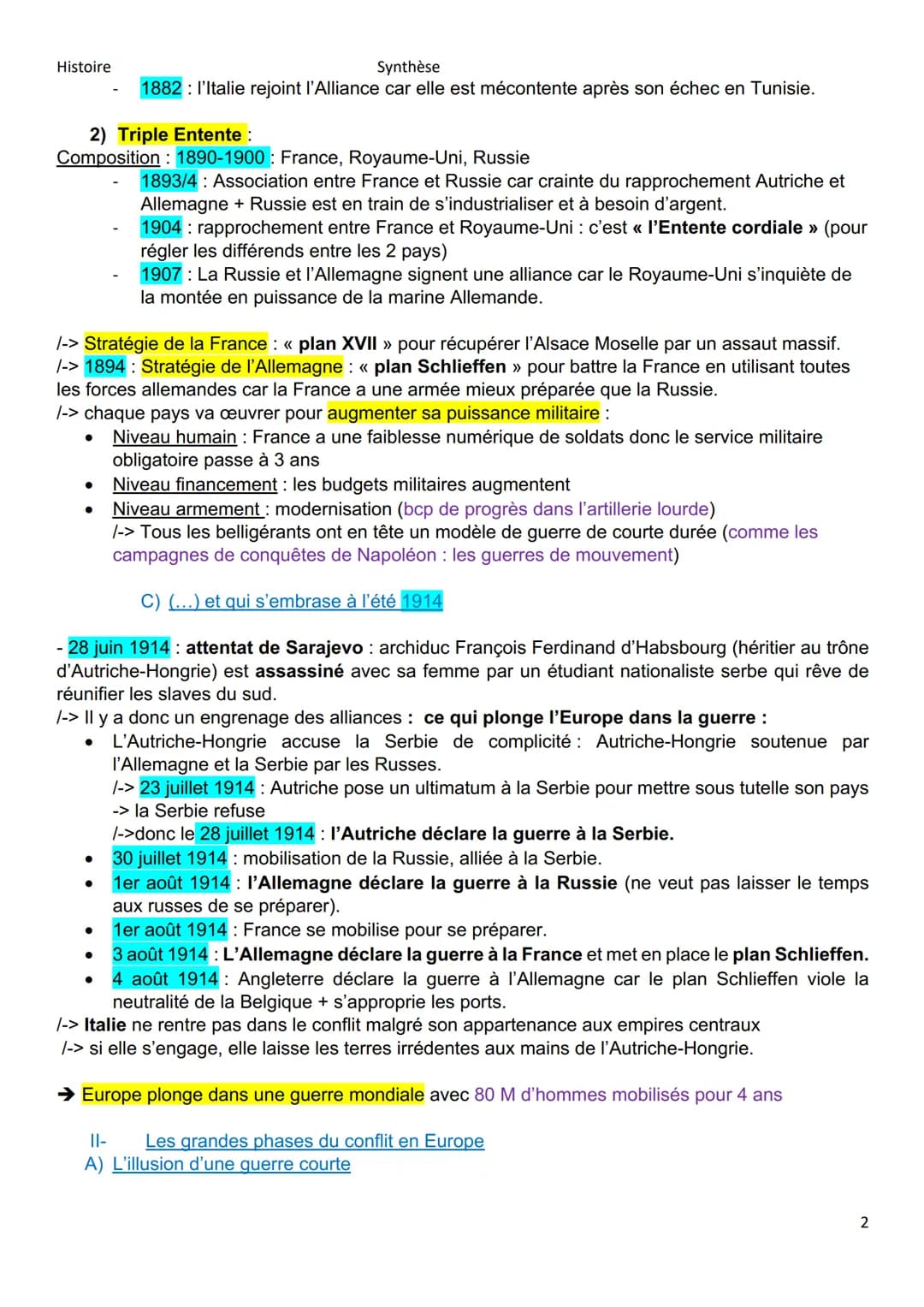 Histoire
Synthèse
Thème 4 : La première guerre mondiale : le suicide de l'Europe
Chapitre 6: un embrasement mondial et ses grandes étapes
In