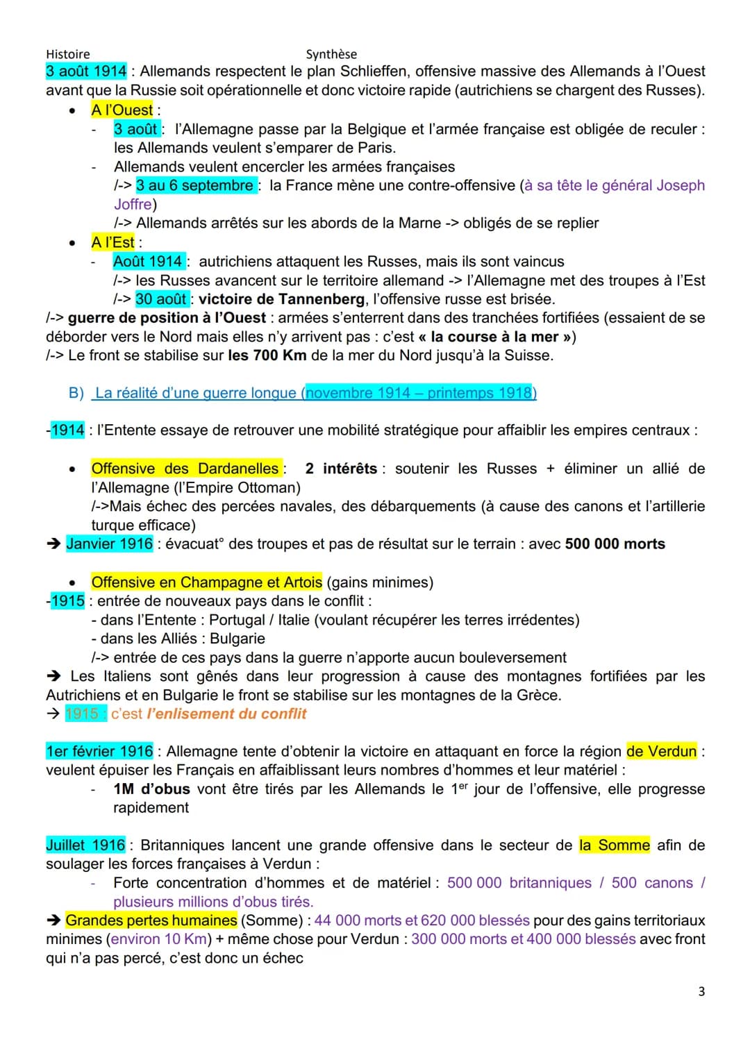 Histoire
Synthèse
Thème 4 : La première guerre mondiale : le suicide de l'Europe
Chapitre 6: un embrasement mondial et ses grandes étapes
In