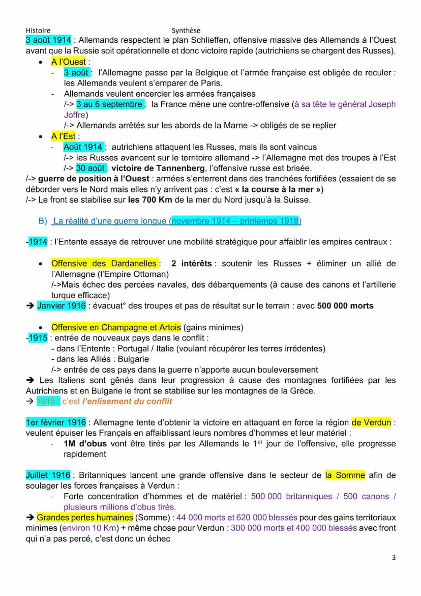 Histoire
Synthèse
Thème 4 : La première guerre mondiale : le suicide de l'Europe
Chapitre 6: un embrasement mondial et ses grandes étapes
In