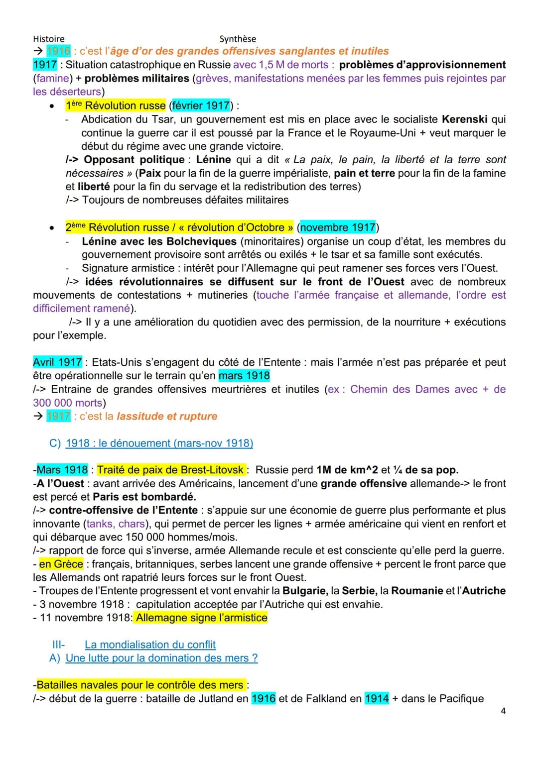 Histoire
Synthèse
Thème 4 : La première guerre mondiale : le suicide de l'Europe
Chapitre 6: un embrasement mondial et ses grandes étapes
In