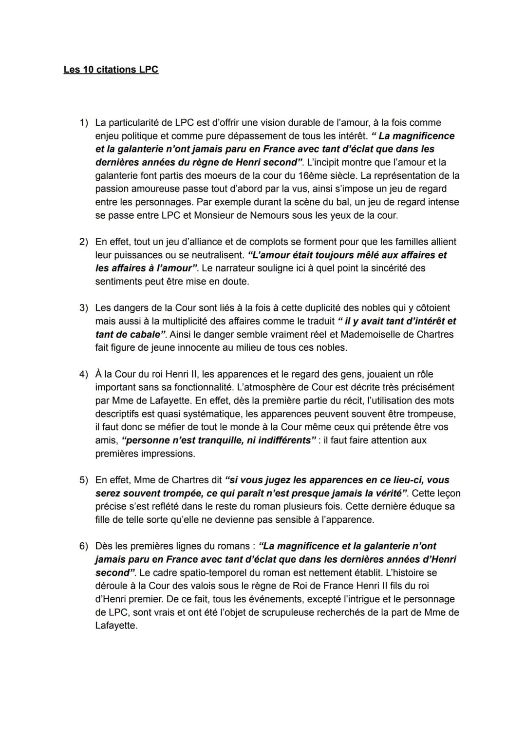 Les 10 citations LPC
1) La particularité de LPC est d'offrir une vision durable de l'amour, à la fois comme
enjeu politique et comme pure dé