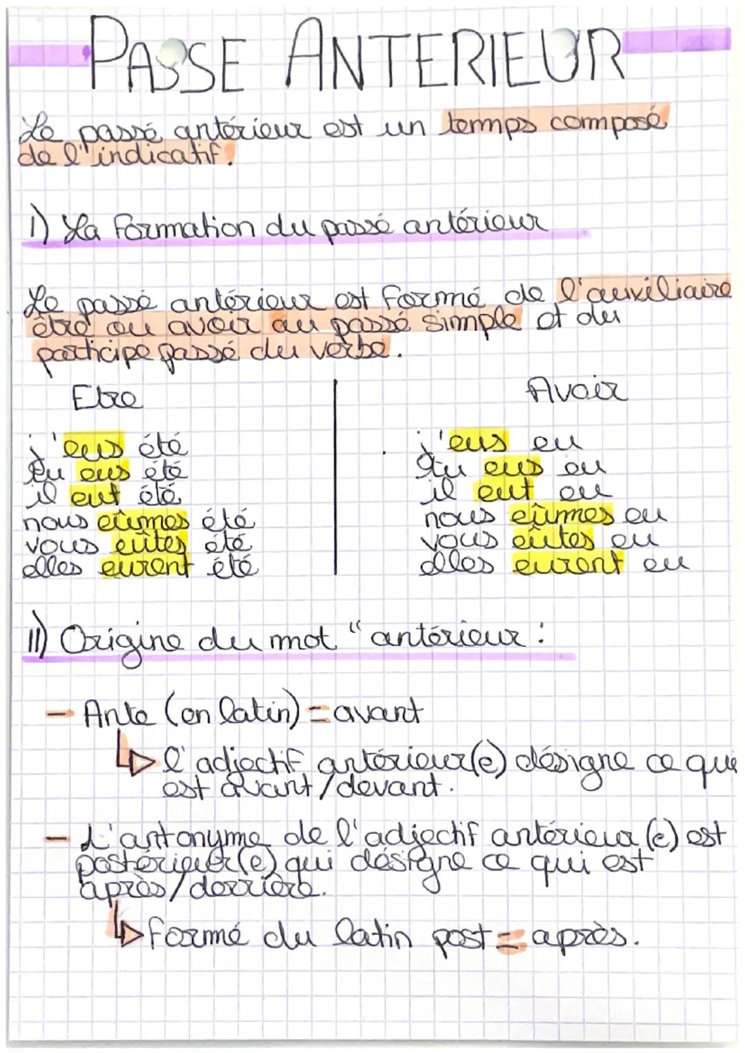# PASSE ANTERIEUR

Le passé antérieur est un temps composé
de l'indicatif.

1) La Formation du passé antérieur

Le passé antérieur est formé