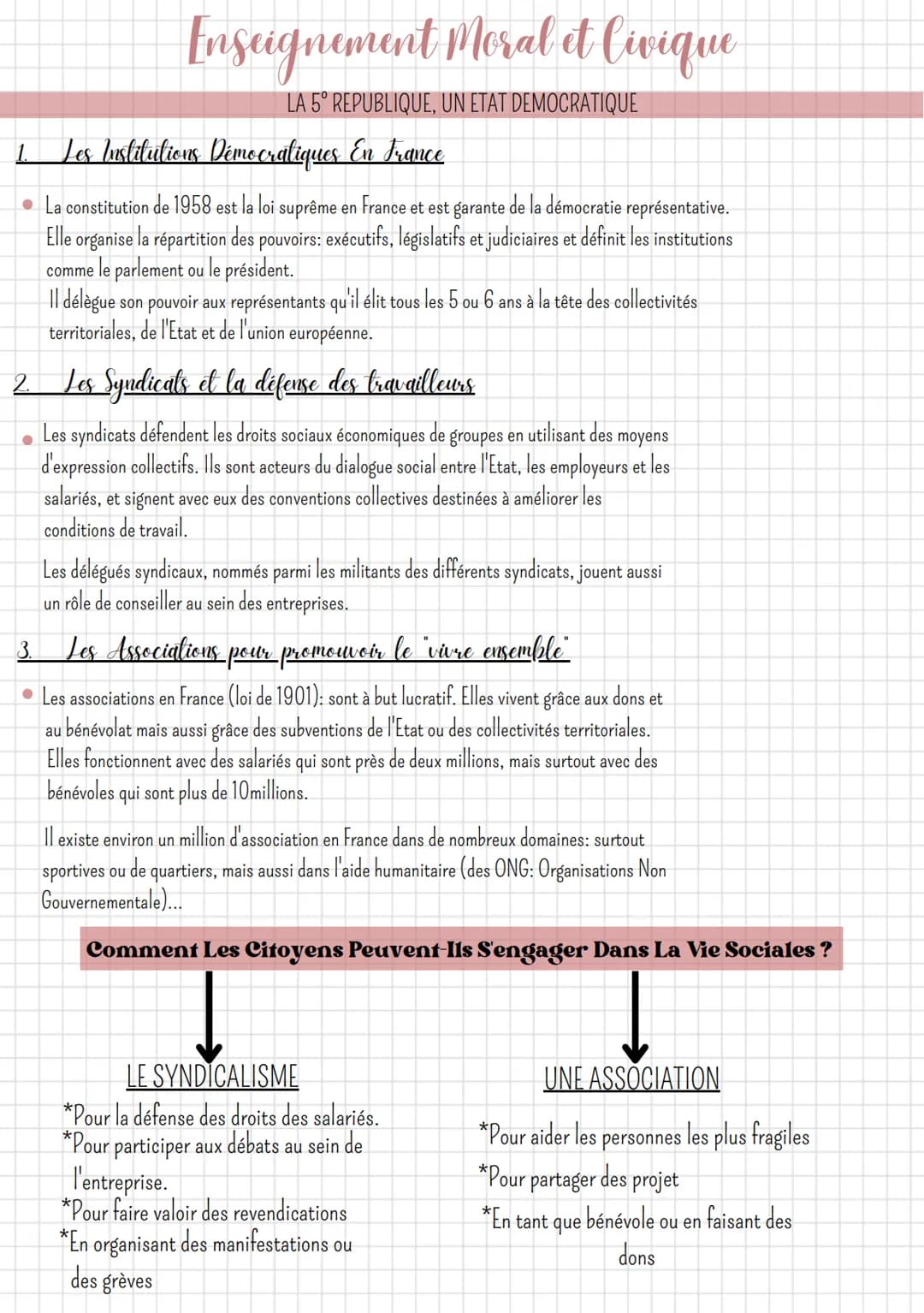 Enseignement Moral et Civique
LA 5° REPUBLIQUE, UN ETAT DEMOCRATIQUE
1. Les Institutions Démocratiques En France
• La constitution de 1958 e