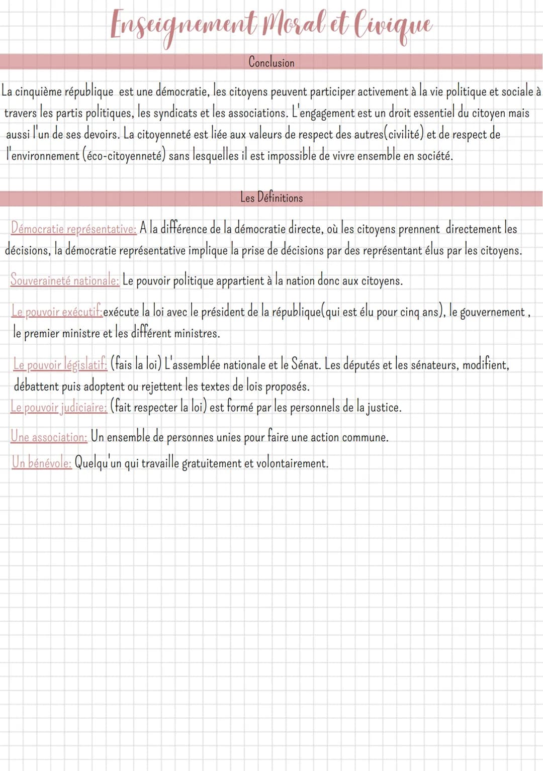 Enseignement Moral et Civique
LA 5° REPUBLIQUE, UN ETAT DEMOCRATIQUE
1. Les Institutions Démocratiques En France
• La constitution de 1958 e