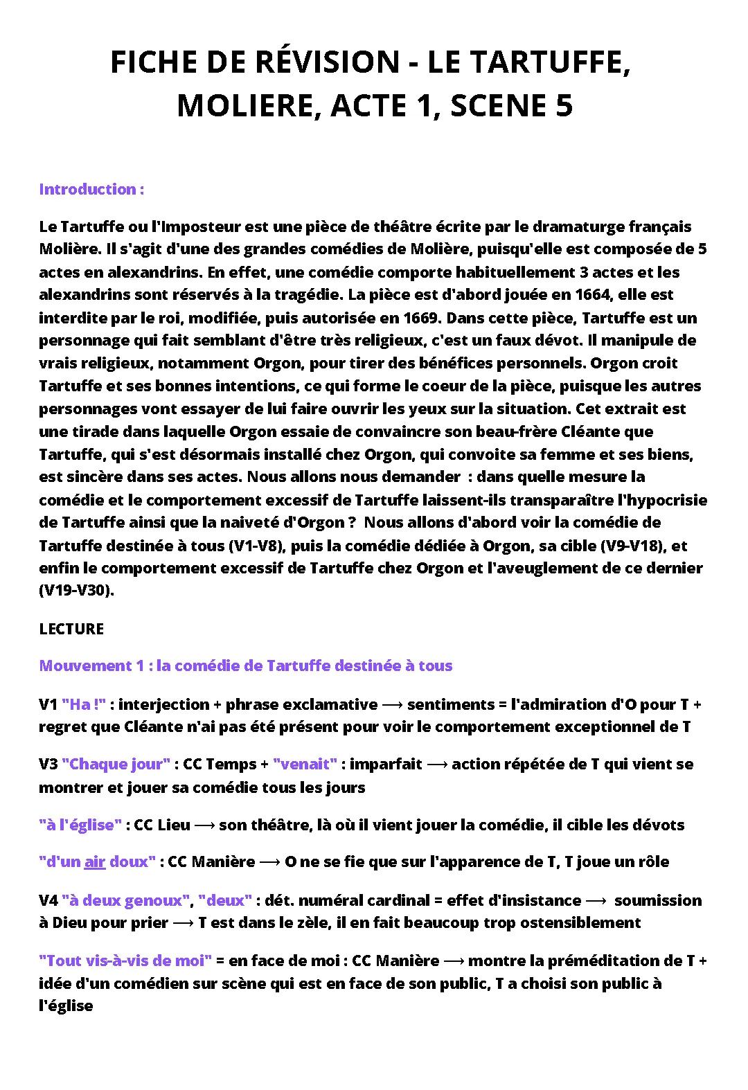 Découvre l'analyse de l'acte 1 scène 5 de Tartuffe et les caractères de Molière