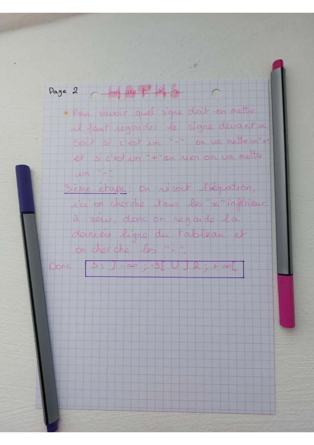 Page 1 PAS
Inequations produit
Methode : on se ramène à l'étude
du signe d'un prodiit en regardant
le signe de chaque facteus et
en applican