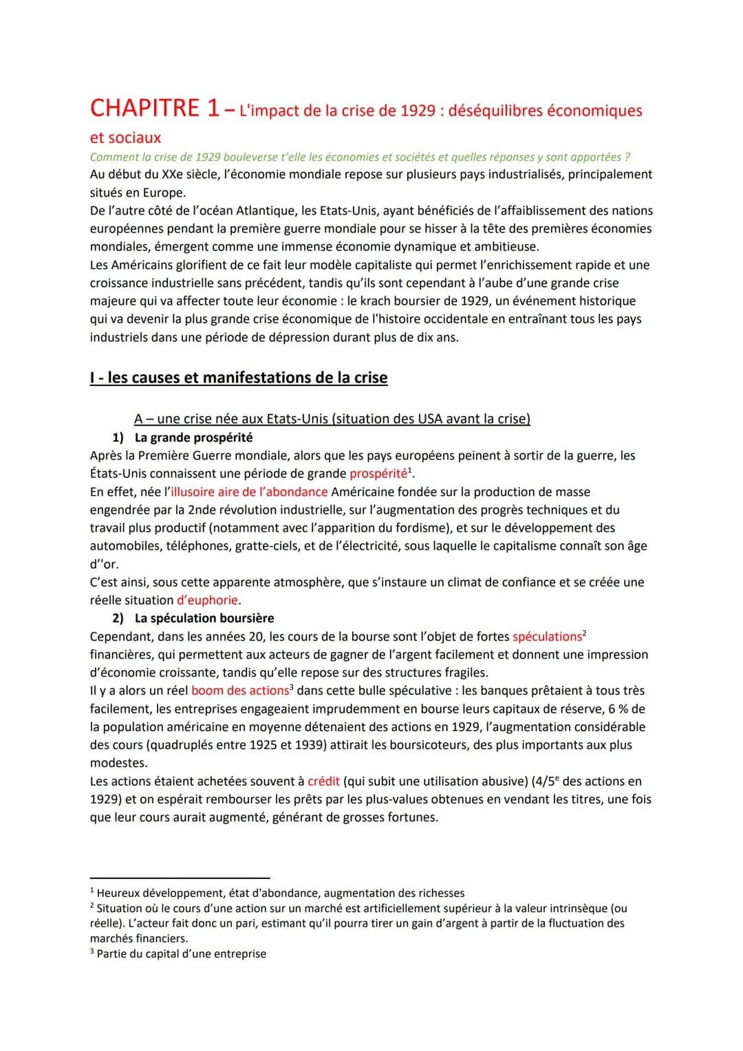 CHAPITRE 1- L'impact de la crise de 1929: déséquilibres économiques
et sociaux
Comment la crise de 1929 bouleverse t'elle les économies et s