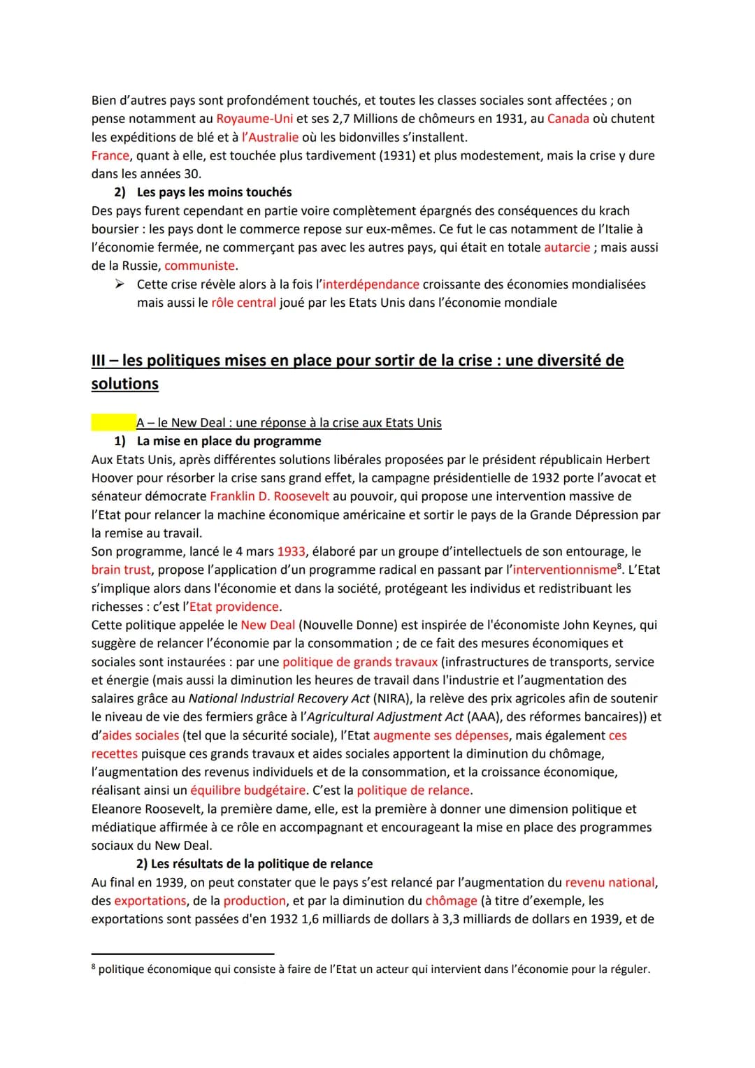 CHAPITRE 1- L'impact de la crise de 1929: déséquilibres économiques
et sociaux
Comment la crise de 1929 bouleverse t'elle les économies et s