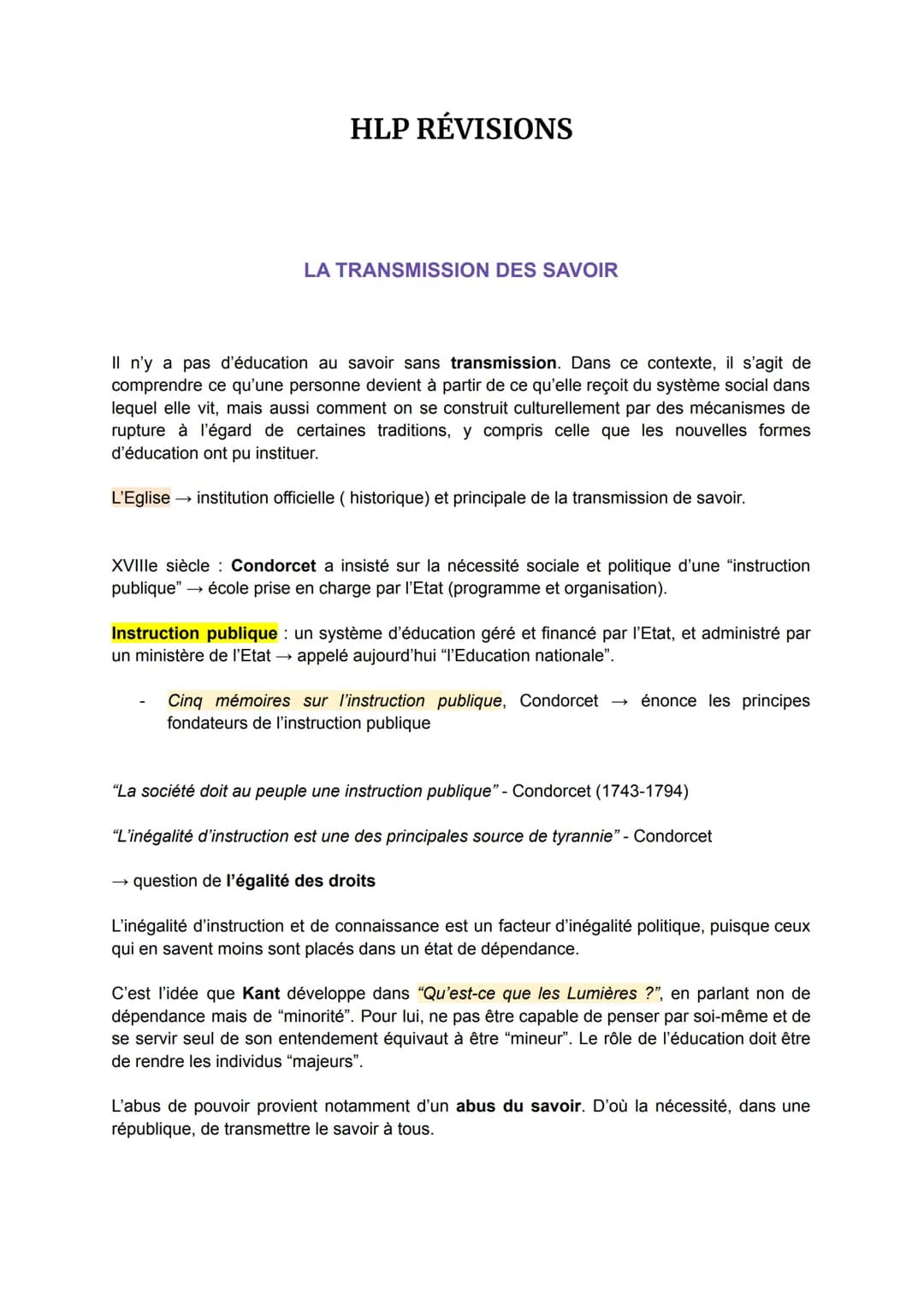 
<p>L'instruction et l'éducation sont étroitement liées à la transmission des savoirs. Sans cette transmission, il ne peut y avoir de vérita