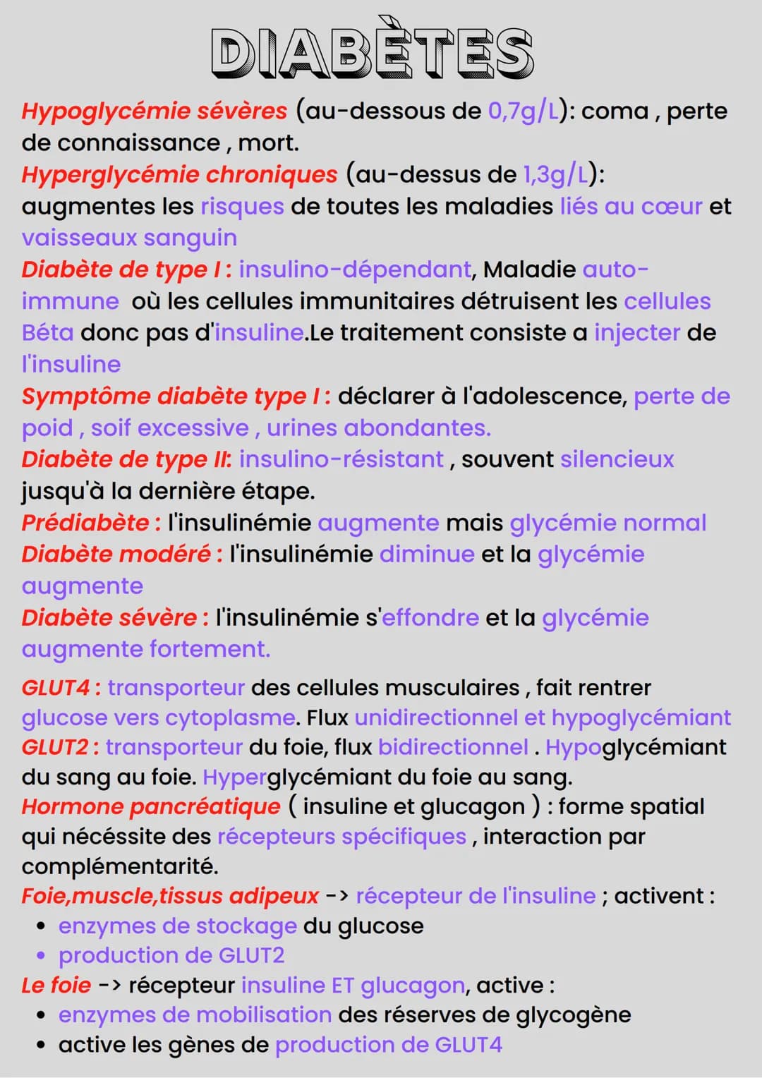 GLYCÉMIE
Glycémie : taux de glucose dans le sang
Muscle -> surconsomme le sucre et l'02 pour produire énergie
Besoin en 02 et glucose -> fou
