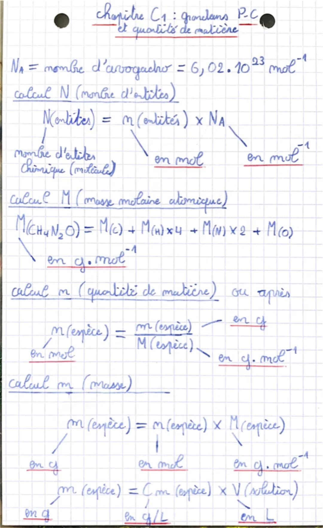 NA = nombre d'avogacho = 6, 02.102³ mol "
calcul N (montre d'ortites)
Nentites) = m (entités) × Na
NA
en mol
chapistre C₁: Grondans P-C
et q