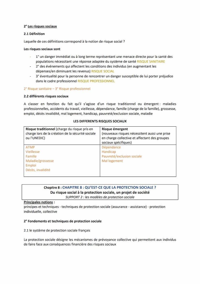 PROTECTION SOCIALE (Révision)
Chapitre 8 : CHAPITRE 8: QU'EST-CE QUE LA PROTECTION SOCIALE ?
Du risque social à la protection sociale, un pr