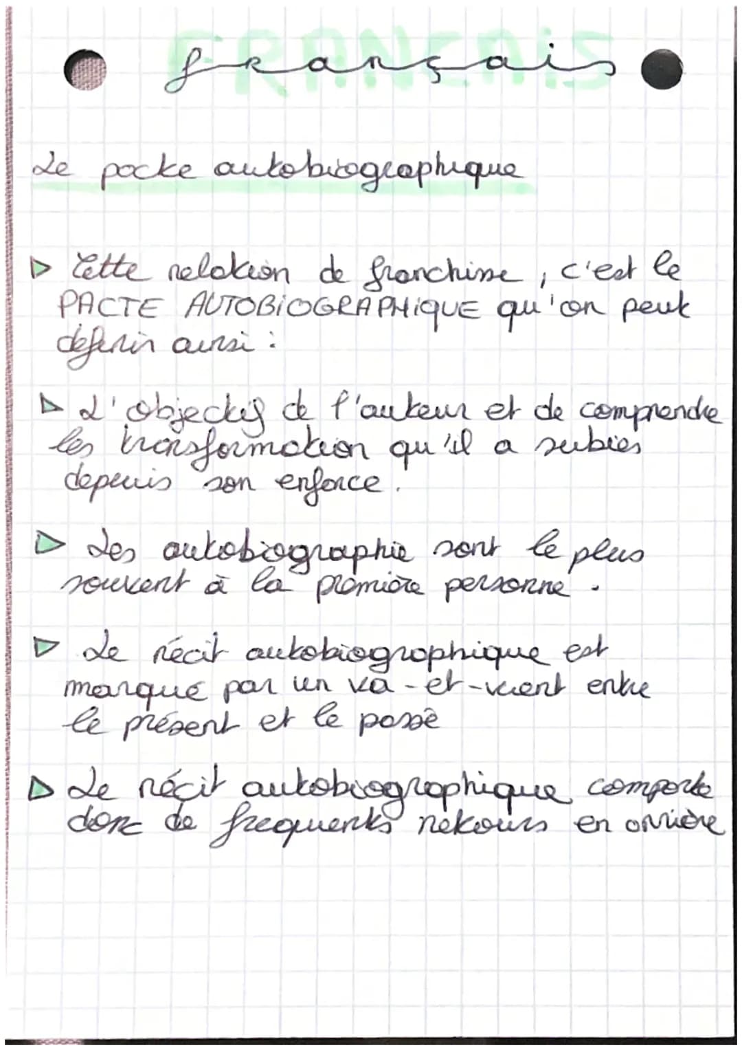 O
Le pocke autobiographique
▷ Lette relation de franchisse, c'est le
PACTE AUTOBIOGRAPHIQUE qu'on peuk
deferin avrsi?
grançais
▷ L'objectif 