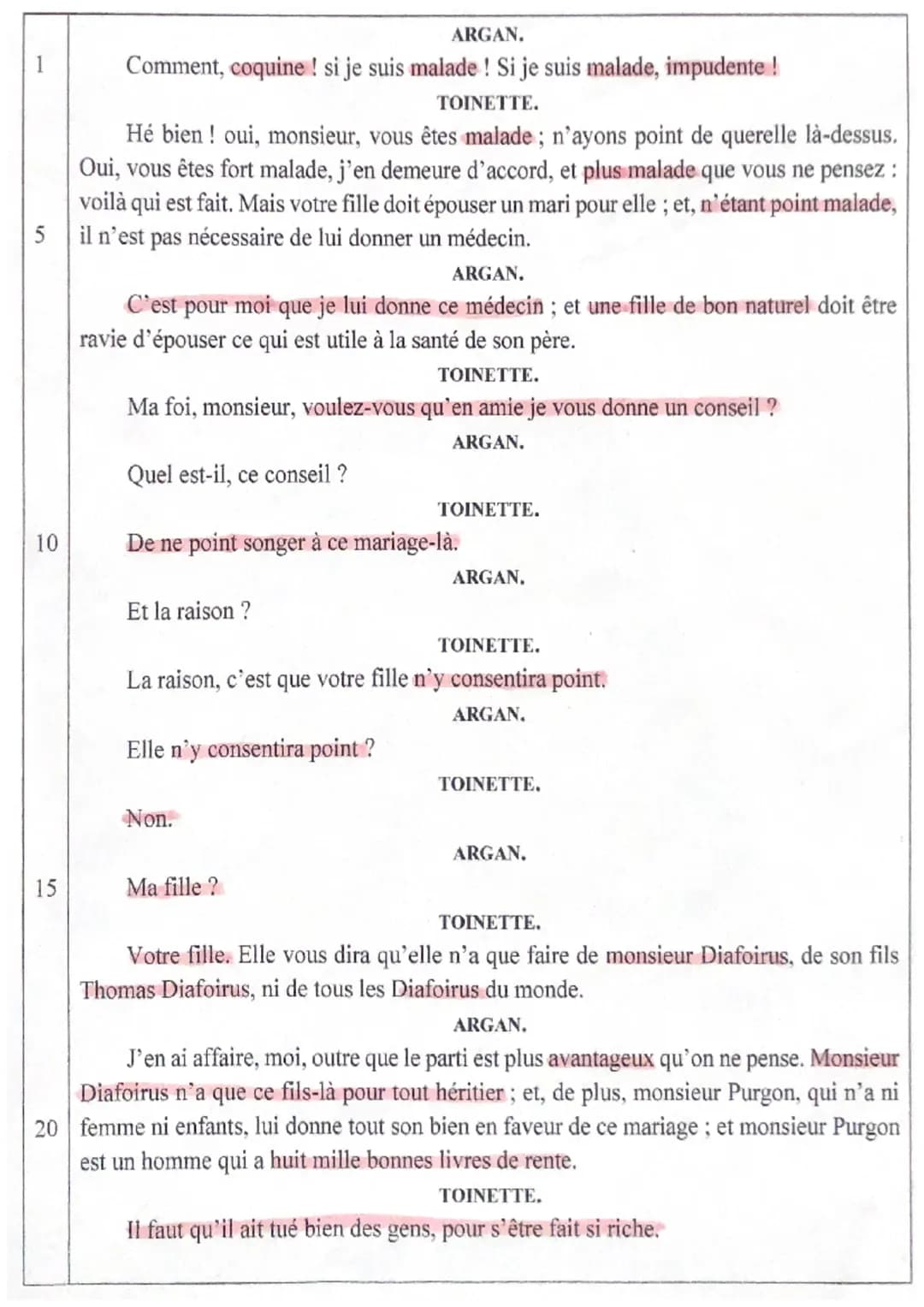 ARGAN.
Comment, coquine ! si je suis malade! Si je suis malade, impudente !
TOINETTE.
Hé bien! oui, monsieur, vous êtes malade; n'ayons poin