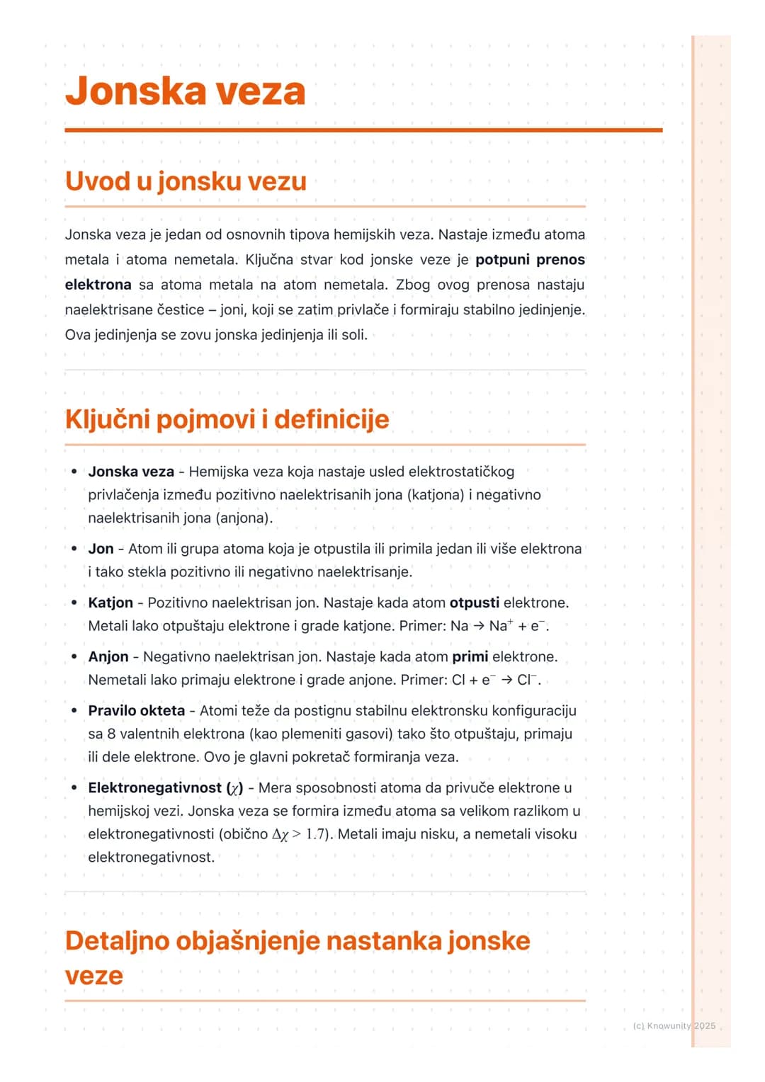 # Jonska veza

## Uvod u jonsku vezu

Jonska veza je jedan od osnovnih tipova hemijskih veza. Nastaje između atoma
metala i atoma nemetala. 