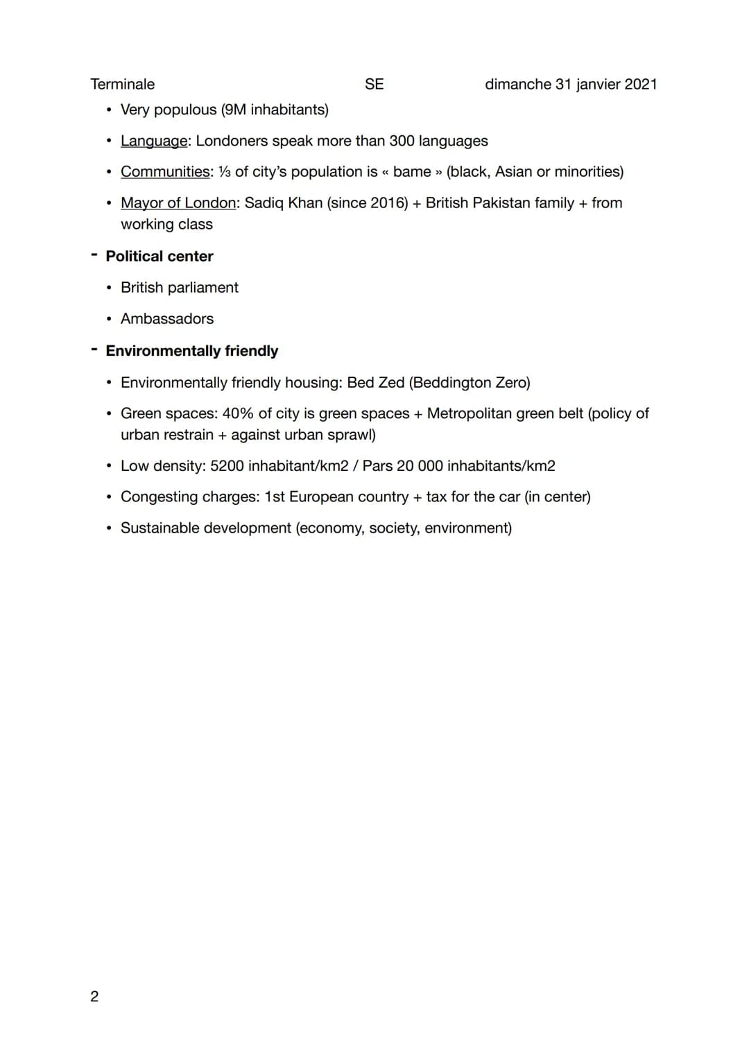 Terminale
SE
Cours 1- London a global city
Sujet général
Connectivity: national + international gateway
• International
- 5 different airpor