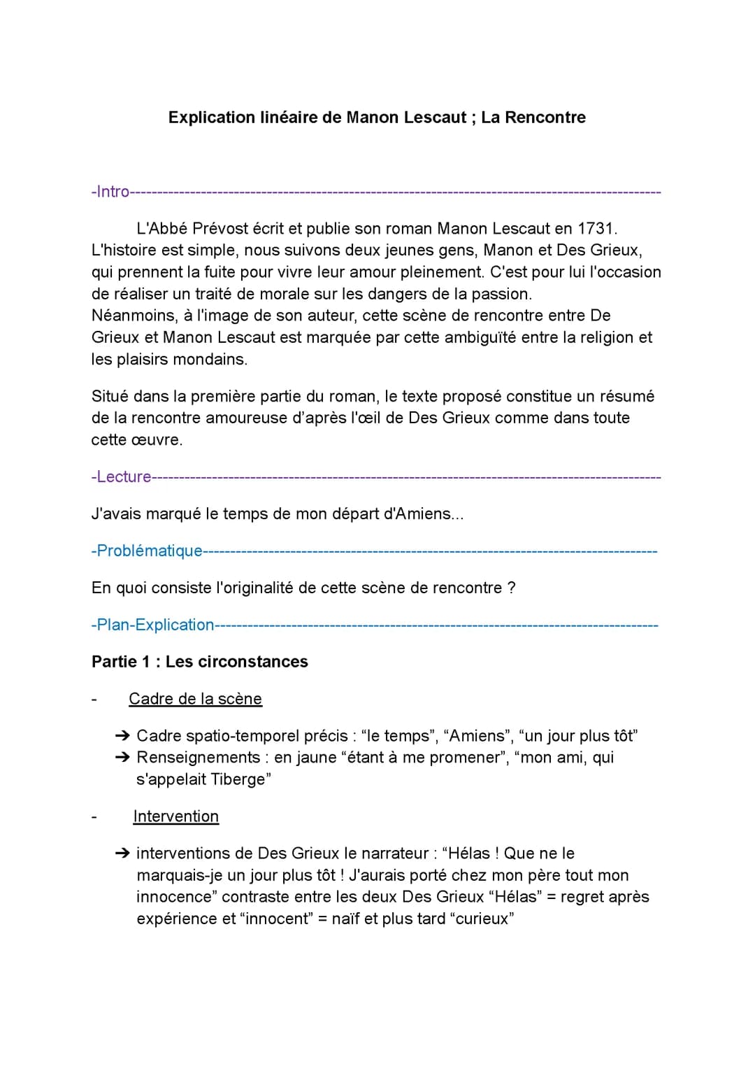 Explication linéaire de Manon Lescaut ; La Rencontre | Bac de Français