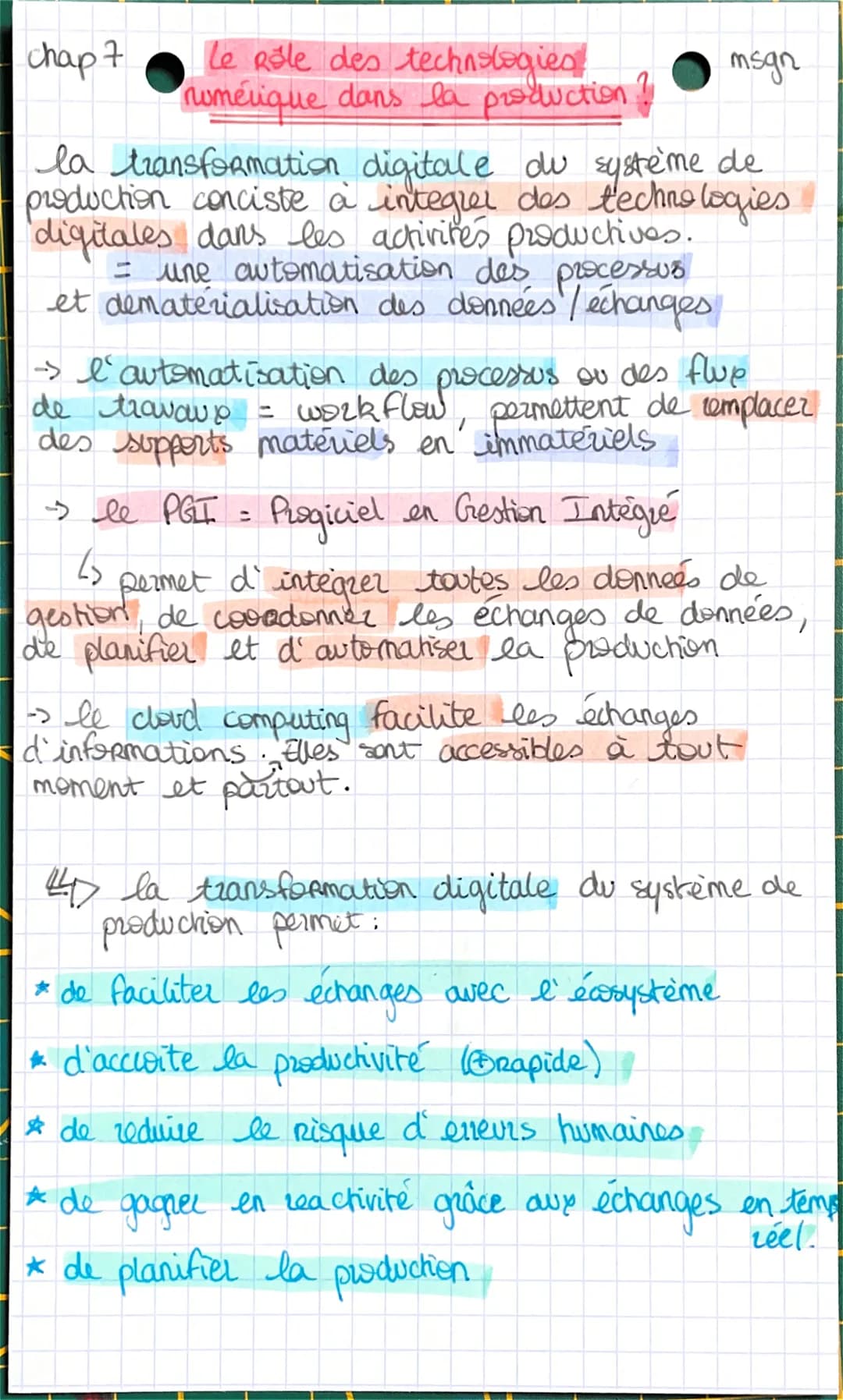 chap 7
la transformation digitale du système de
production conciste à integrer des technologies
digitales dans les activités productives.
= 