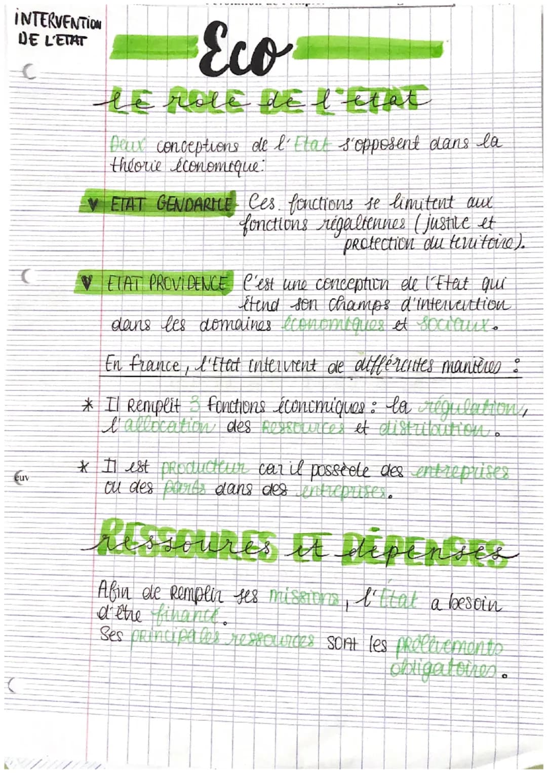 INTERVENTION
DE L'ETAT
I
Cuv
(
Eco
le role de l'état
Deux conceptions de l'Etat s'opposent dans la
théorie économique.
ETAT GENDARME Ces fon