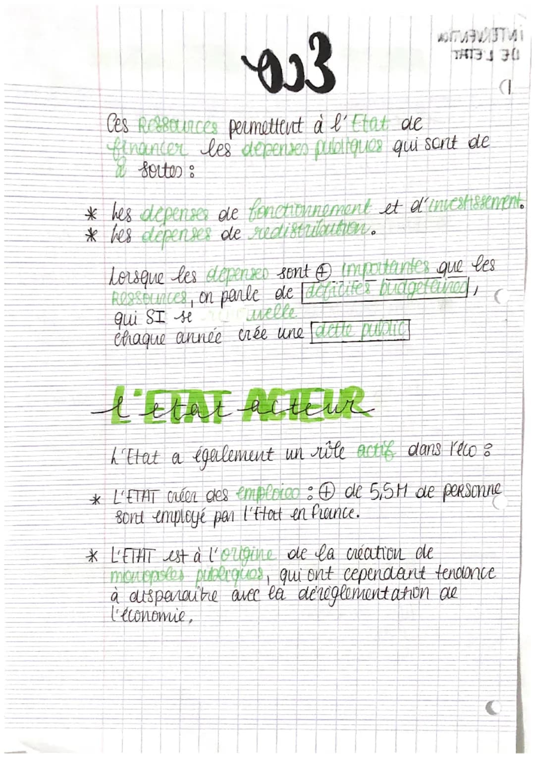 INTERVENTION
DE L'ETAT
I
Cuv
(
Eco
le role de l'état
Deux conceptions de l'Etat s'opposent dans la
théorie économique.
ETAT GENDARME Ces fon