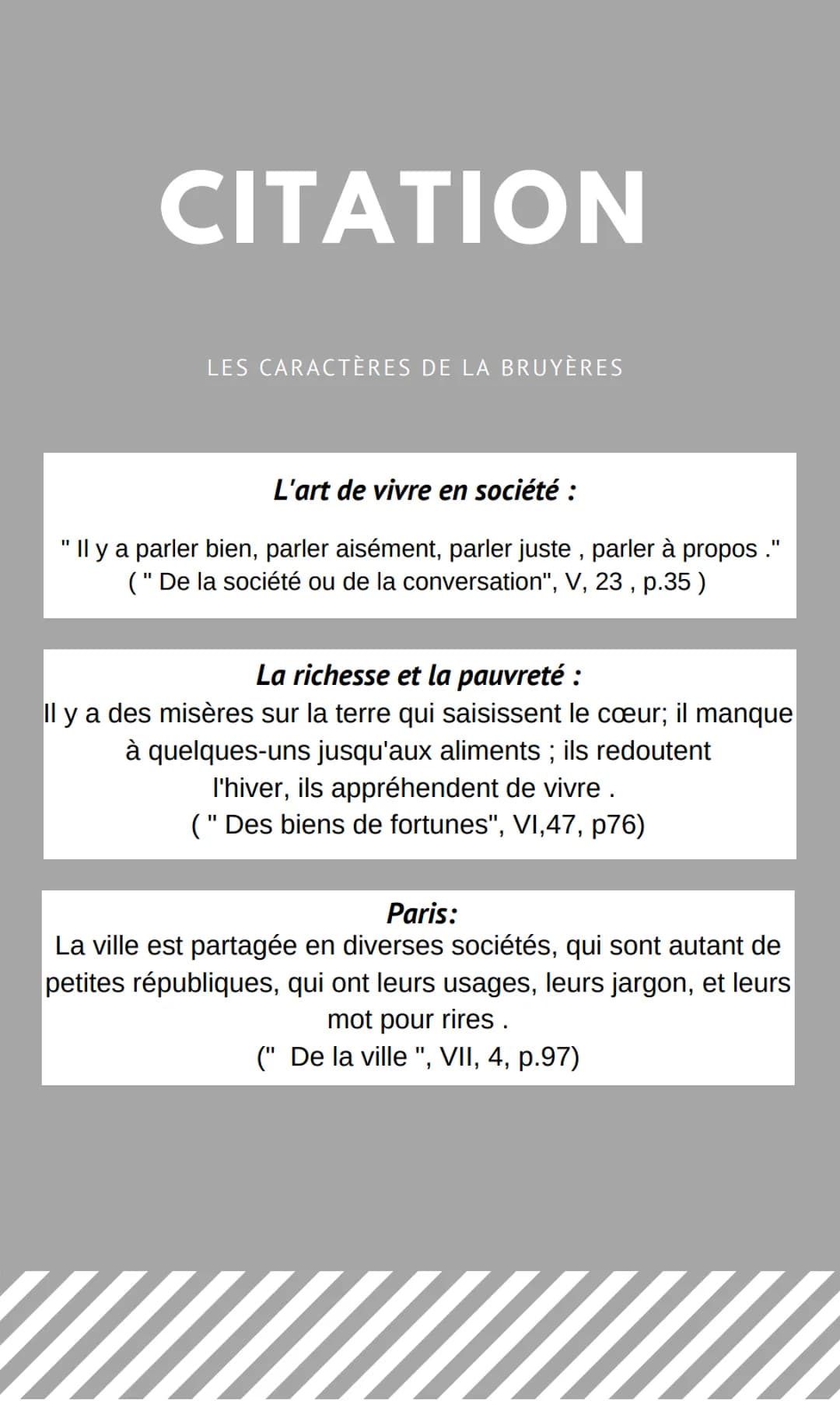 CITATION
LES CARACTÈRES DE LA BRUYÈRES
L'art de vivre en société :
"Il y a parler bien, parler aisément, parler juste, parler à propos ."
("
