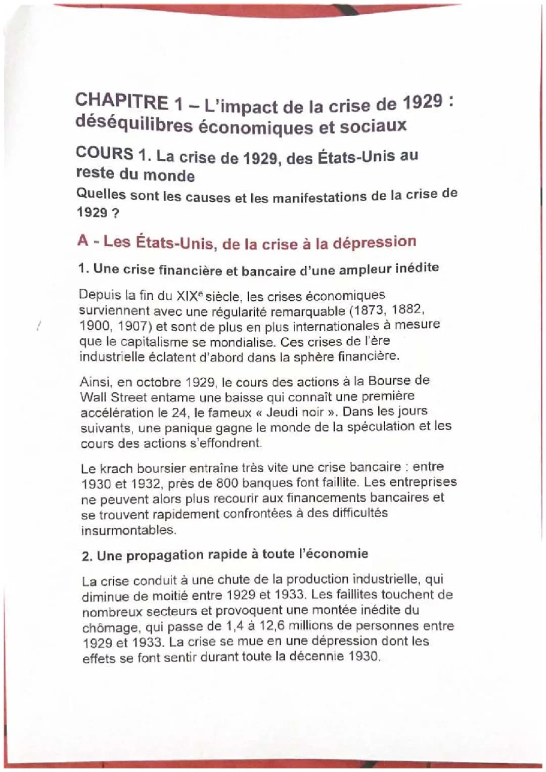 cours histoire crise de 1929