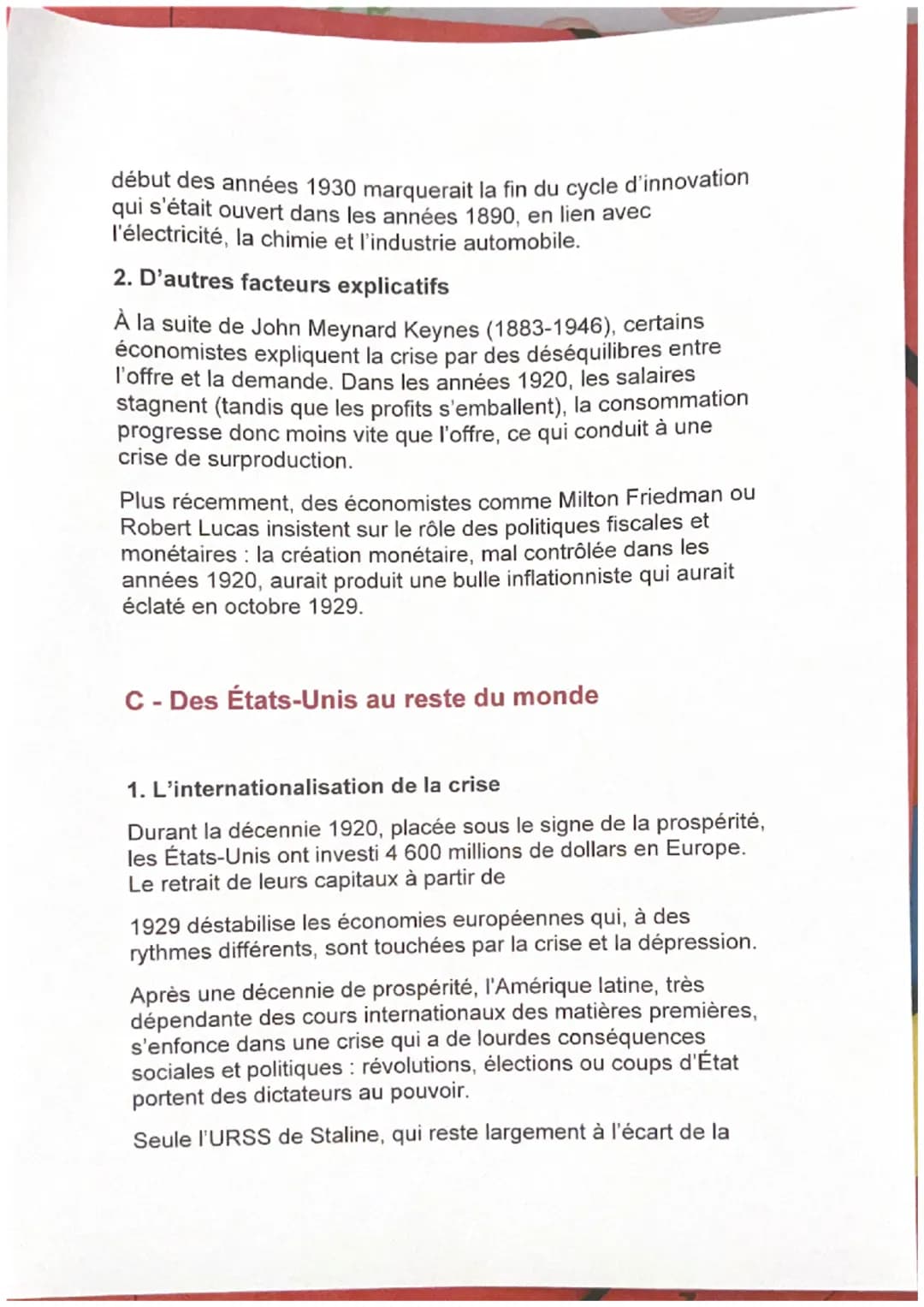 CHAPITRE 1 - L'impact de la crise de 1929:
déséquilibres économiques et sociaux
COURS 1. La crise de 1929, des États-Unis au
reste du monde

