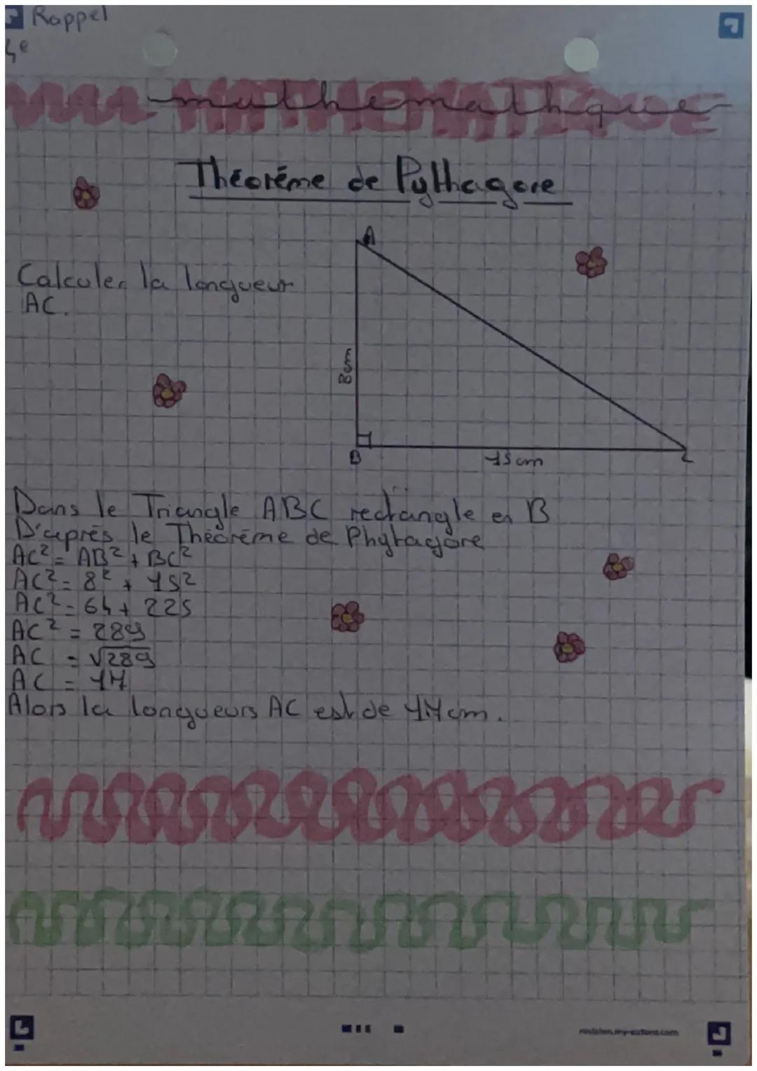 & Rappel
MA mathemath
hemath que
Théorème de Pythagore
Calculer la longuent
AC.
Ber
45cm
Dans le Triangle ABC rectangle en B
D'après le Thec