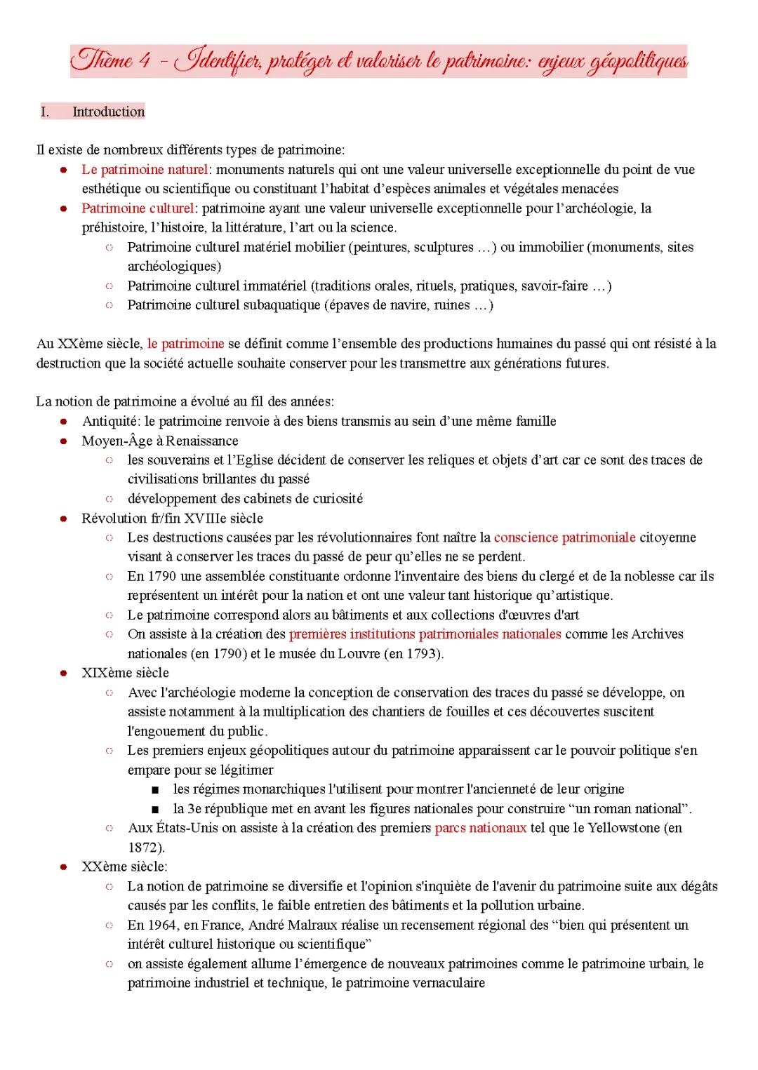 Le patrimoine HGGSP - Cours et Fiche de Révision PDF Terminale