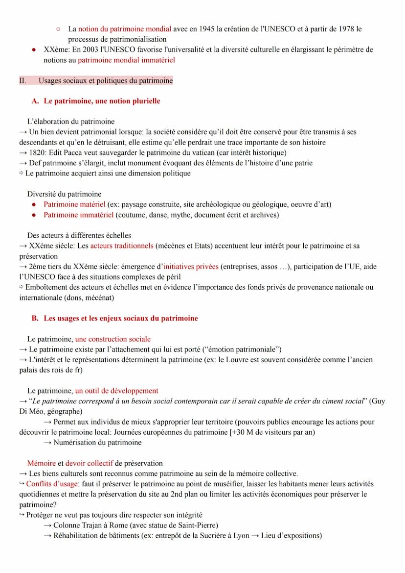 I.
●
Il existe de nombreux différents types de patrimoine:
● Le patrimoine naturel: monuments naturels qui ont une valeur universelle except
