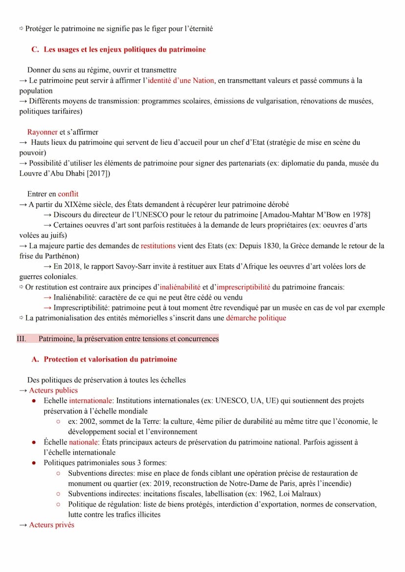 I.
●
Il existe de nombreux différents types de patrimoine:
● Le patrimoine naturel: monuments naturels qui ont une valeur universelle except