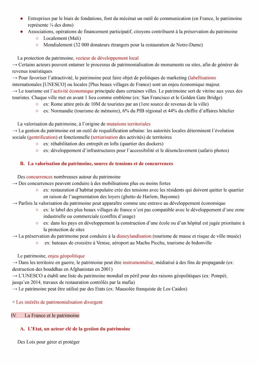 I.
●
Il existe de nombreux différents types de patrimoine:
● Le patrimoine naturel: monuments naturels qui ont une valeur universelle except