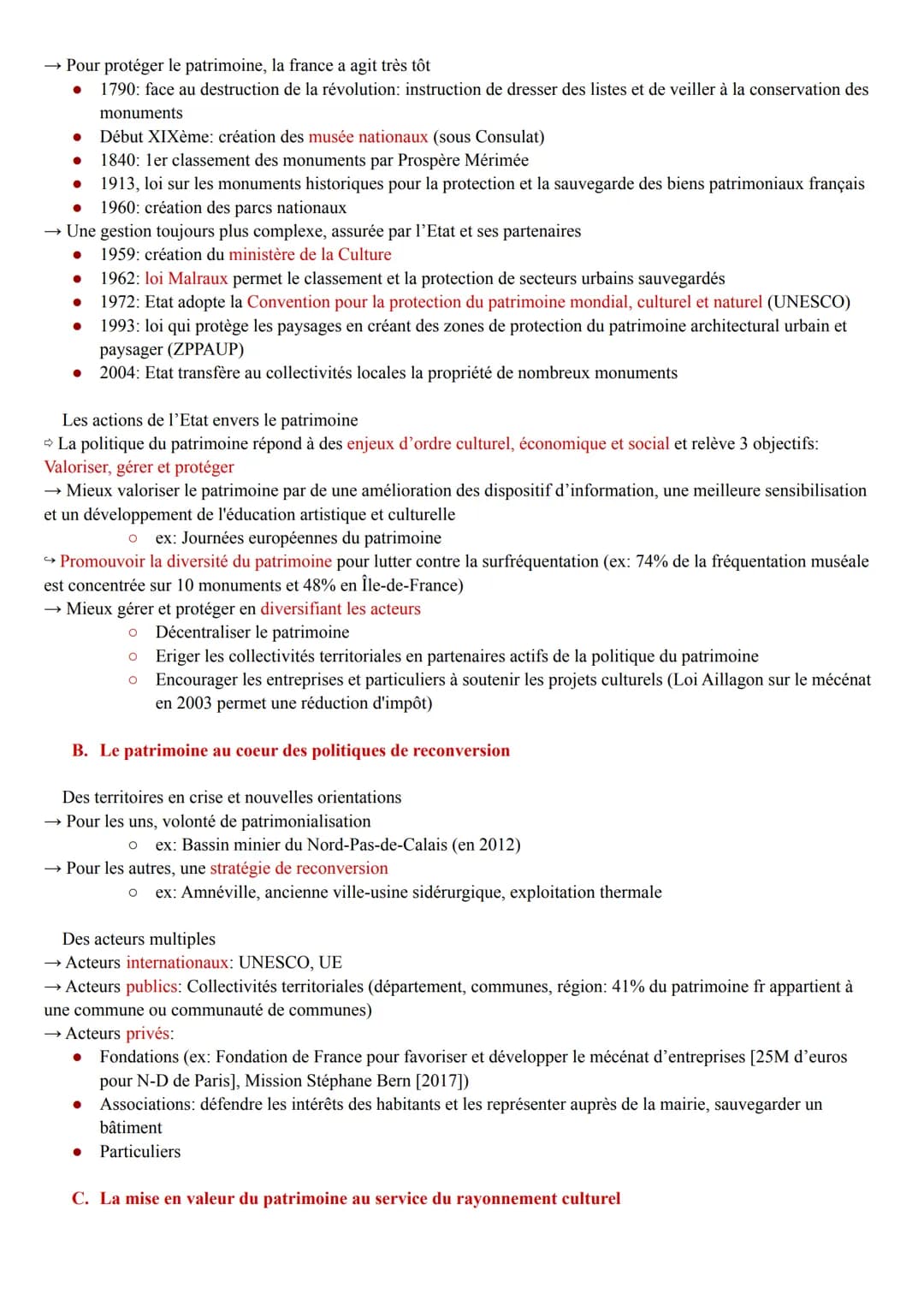 I.
●
Il existe de nombreux différents types de patrimoine:
● Le patrimoine naturel: monuments naturels qui ont une valeur universelle except