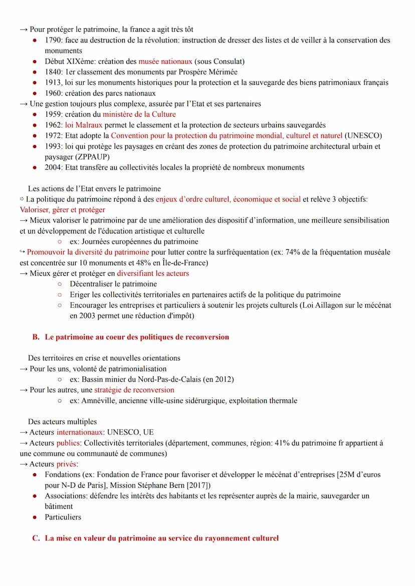 I.
●
Il existe de nombreux différents types de patrimoine:
● Le patrimoine naturel: monuments naturels qui ont une valeur universelle except