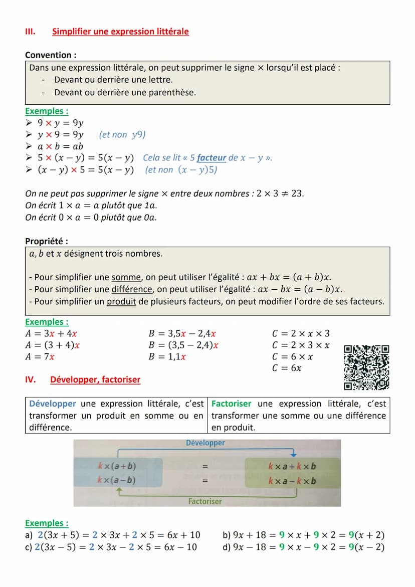 I.
5e-Chapitre 11: Calcul littéral
Ecrire et utiliser une expression littérale
Définition
Une expression littérale est une expression mathém