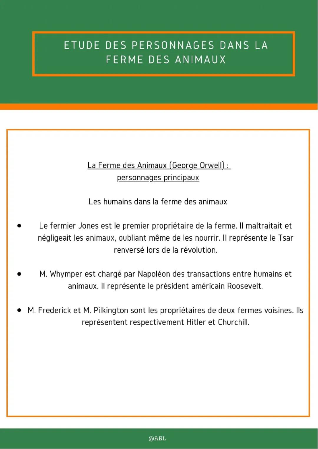 Les Personnages de La Ferme des Animaux : Analyse et Questionnaire Corrigé