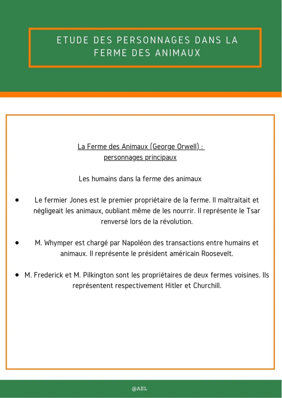 ETUDE DES PERSONNAGES DANS LA
FERME DES ANIMAUX
La Ferme des Animaux (George Orwell):
personnages principaux
Les humains dans la ferme des a