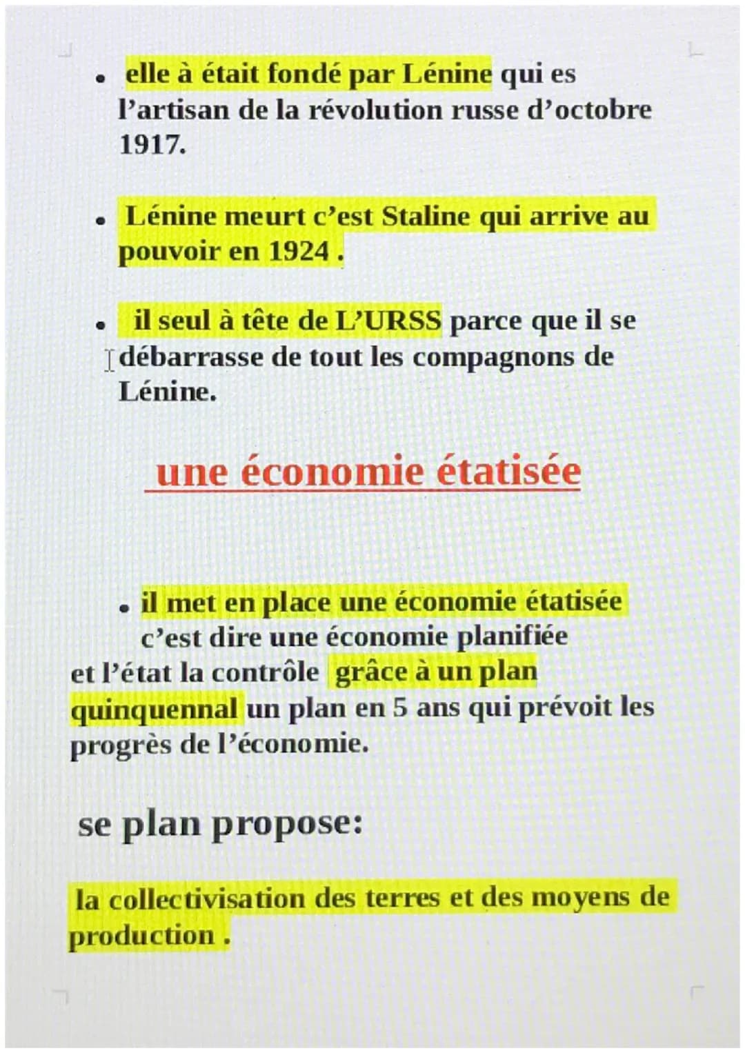 Régime totalitaire
Démocratie et fragile
1 STALINE
STALINE: chef unique de l'urss
2 DATE
1924-1953: Saline au pouvoir
1924: Saline décide qu