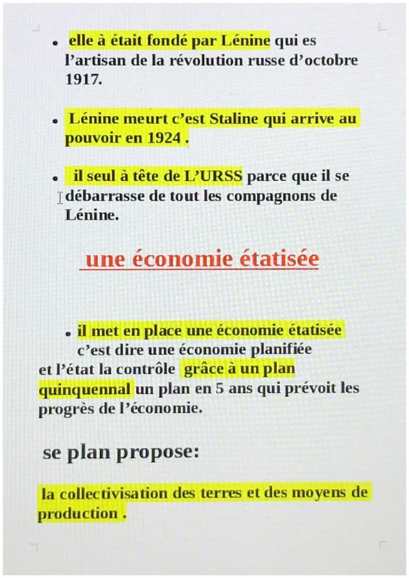 Régime totalitaire
Démocratie et fragile
1 STALINE
STALINE: chef unique de l'urss
2 DATE
1924-1953: Saline au pouvoir
1924: Saline décide qu