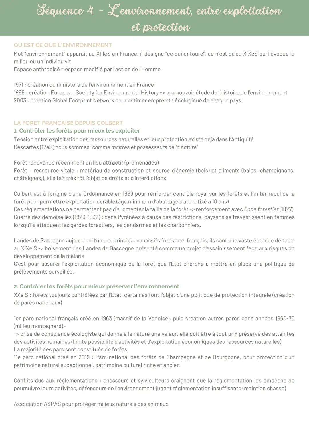 # Séquence 4 - L'environnement, entre exploitation
et protection

QU'EST CE QUE L'ENVIRONNEMENT
Mot "environnement" apparait au XIIIeS en Fr