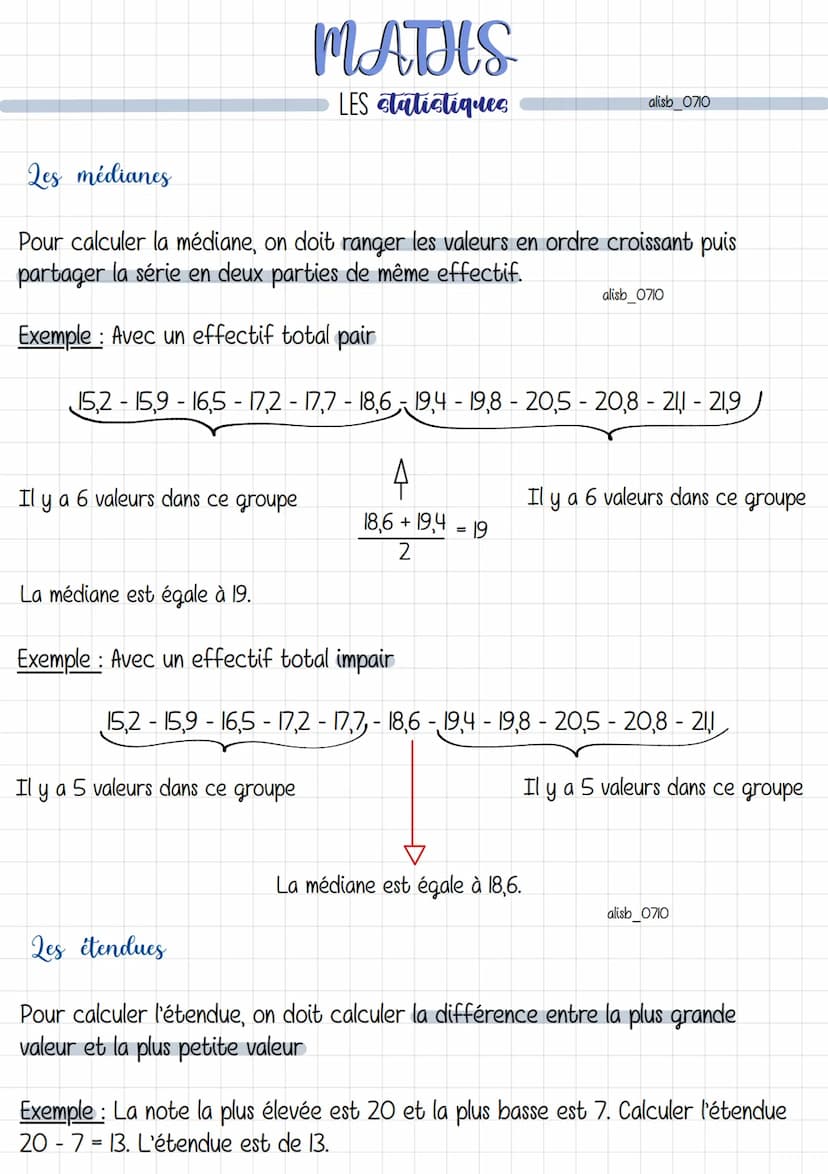 MATHS
LES statistiques
Les moyennes classiques et pondérées
a) Moyenne classique
Pour calculer une moyenne, on doit faire la somme des valeu
