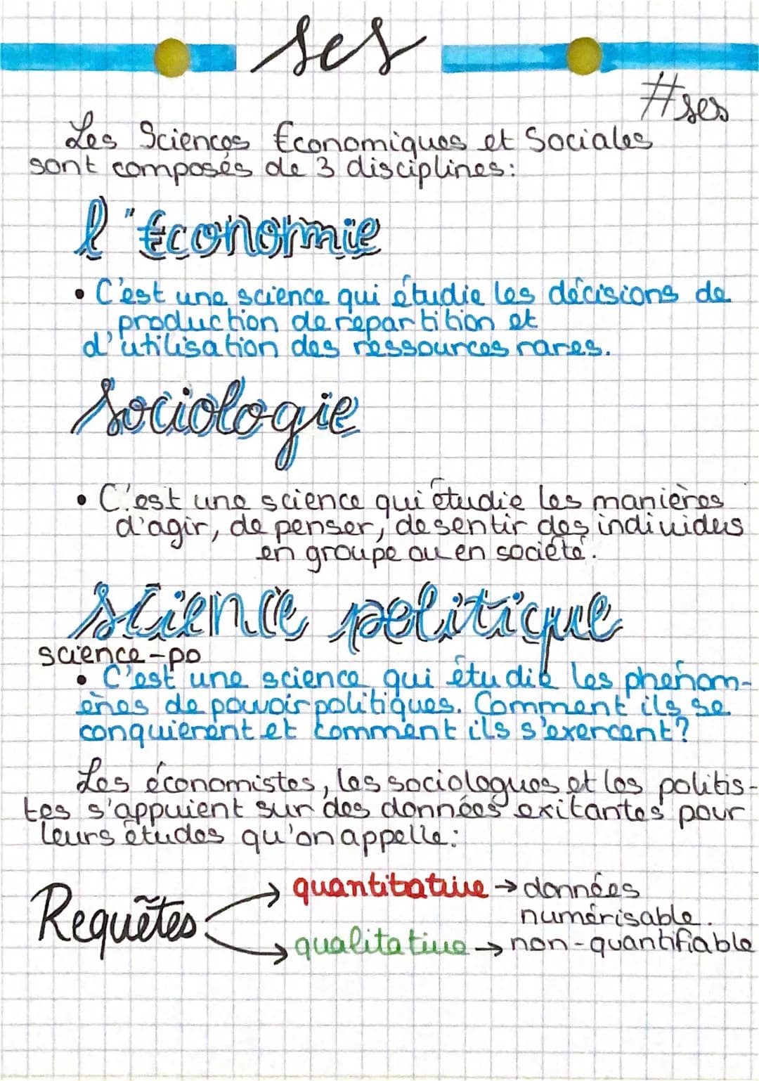 ses
Les Sciences Economiques et Sociales
sont composés de 3 disciplines:
l'économie
• C'est une science qui étudie les décisions de
producti