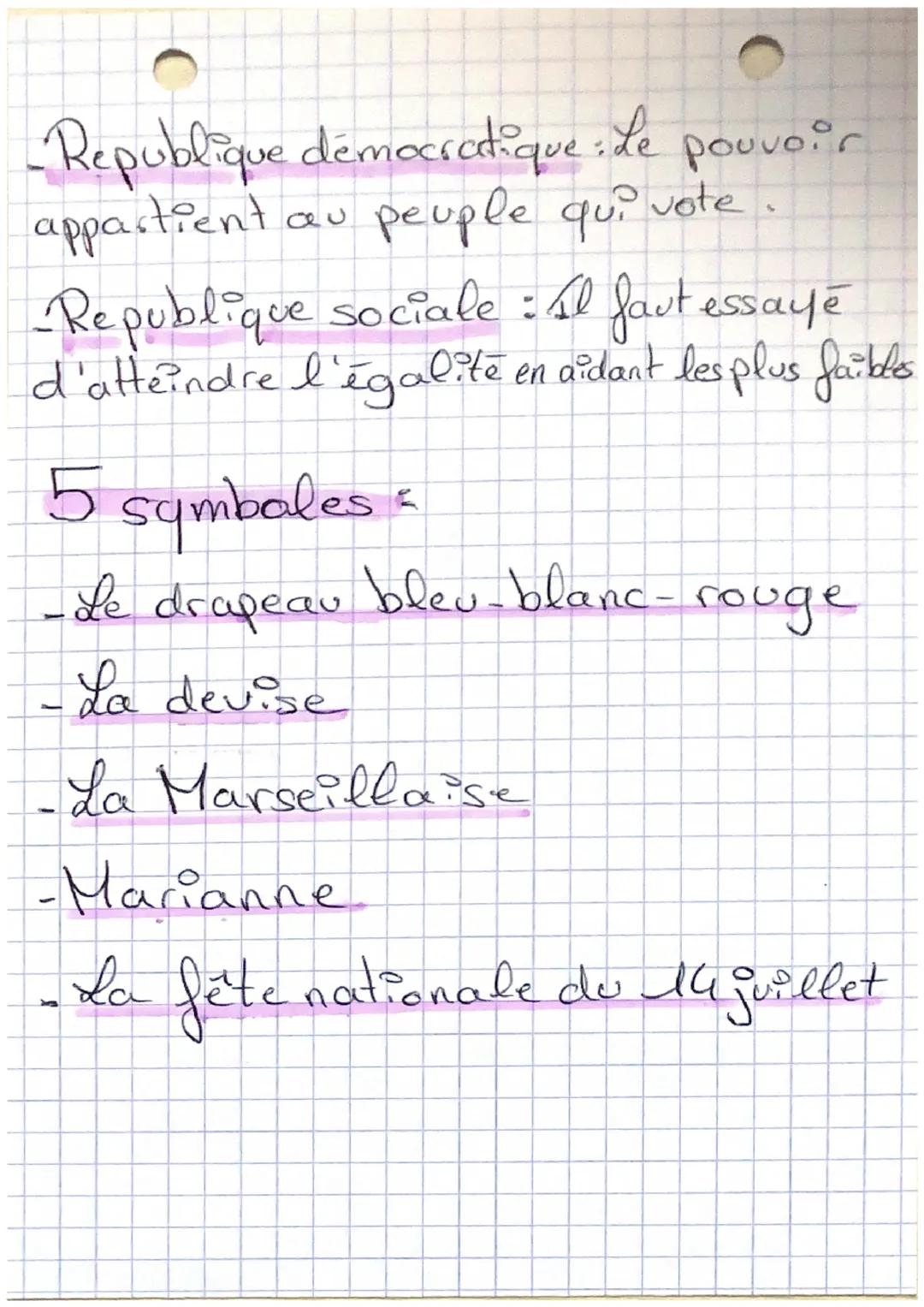 TMC
Les valeurs, principes et symbole de la Republique
3valeurs:
-Liberté. C'est pouvoir faire ce qui ne nuit
pas aux autres et qui n'est
co