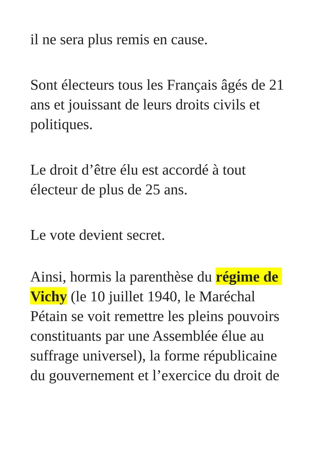 La conquête progressive
du droit de vote
Quelques grandes dates jalonnent la
généralisation du droit de vote,
aboutissant par étapes au suff
