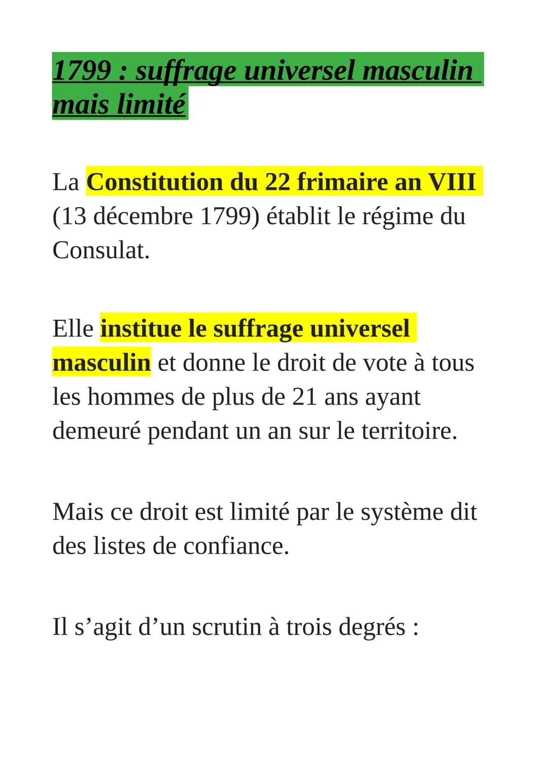 La conquête progressive
du droit de vote
Quelques grandes dates jalonnent la
généralisation du droit de vote,
aboutissant par étapes au suff