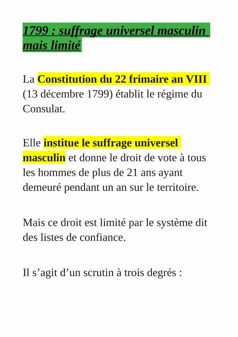La conquête progressive
du droit de vote
Quelques grandes dates jalonnent la
généralisation du droit de vote,
aboutissant par étapes au suff